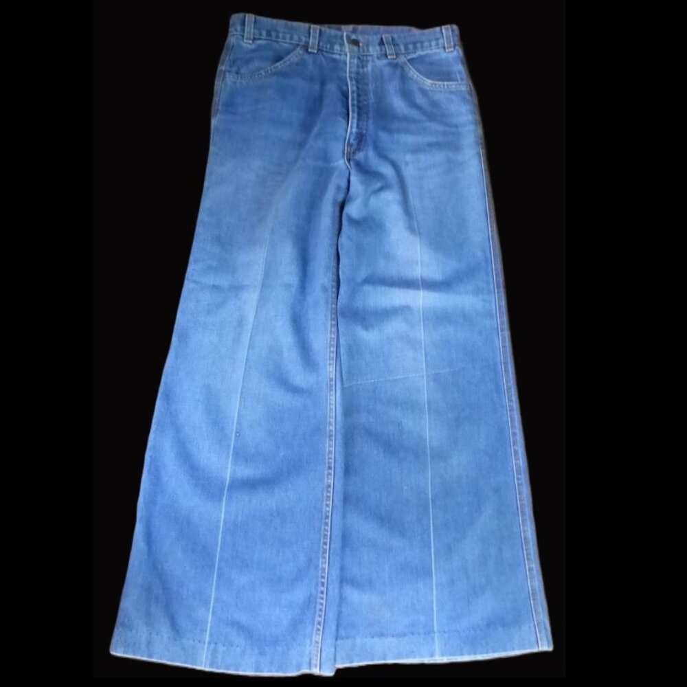 Vintage 70s Levi's Jeans Bell Bottoms Talen 42 Zip Rare 2 Horse Sewn Back Pocket